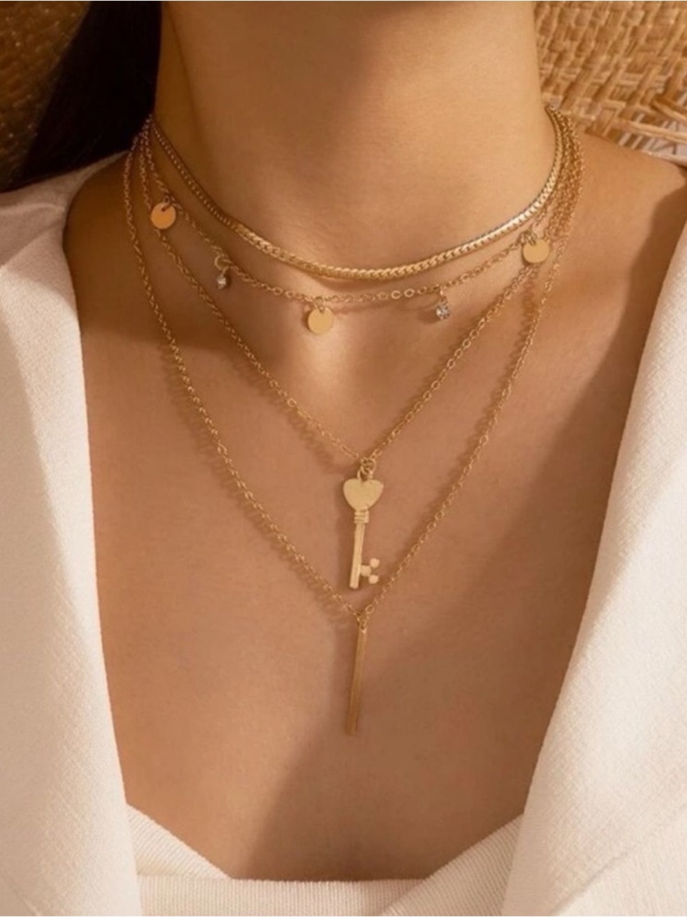 Gold Key Bar 1pc Layered Necklace